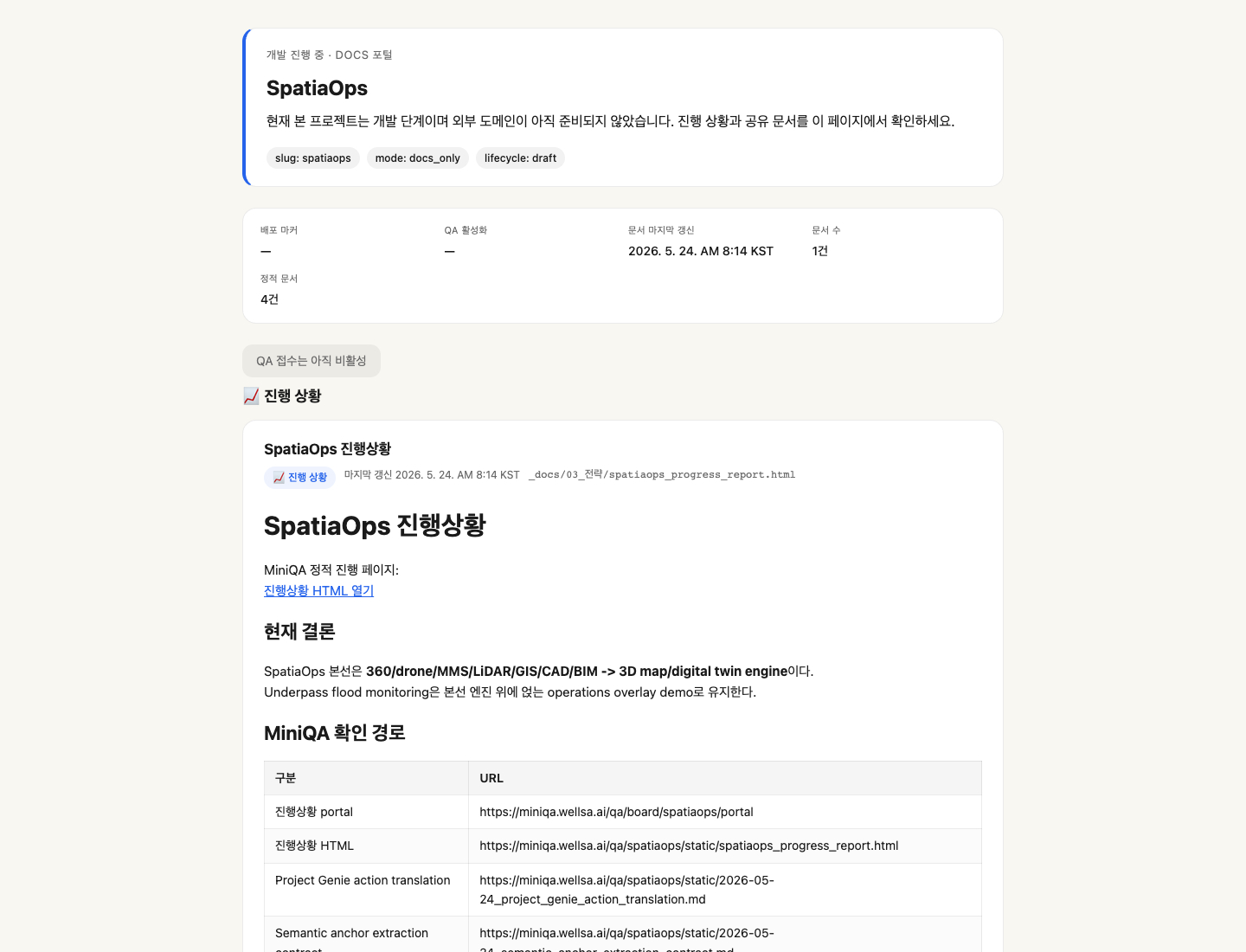 MiniQA 공개 프로젝트 포털 화면